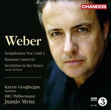 Album cover for Weber: Symphonies Nos. 1 & 2;  Bassoon Concerto; Invitation to the Dance by Karen Geoghegan / Juanjo Mena