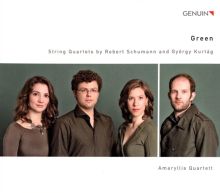 Album cover for Green: String Quartets by Robert Schumann and György Kurtág by Amaryllis Quartett