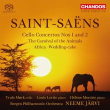 Album cover for Saint-Saëns: Cello Concertos Nos. 1 and 2; The Carnival of the Animals; Africa; Wedding-cake by Louis Lortie / Truls Mørk / Neeme Järvi / Bergen Philharmonic Orchestra