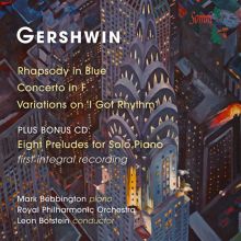 Album cover for Gershwin: Rhapsody in Blue; Concerto in F; Variations on "I Got Rhythm" by Mark Bebbington / Leon Botstein / Royal Philharmonic Orchestra
