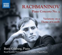 Album cover for Rachmaninov: Piano Concerto No. 3; Variations on a Theme of Corelli by Boris Giltburg
